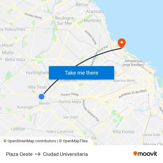 Plaza Oeste to Ciudad Universitaria map