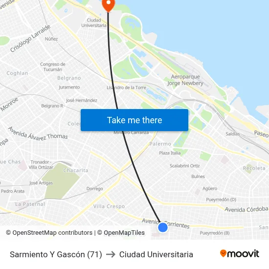 Sarmiento Y Gascón (71) to Ciudad Universitaria map