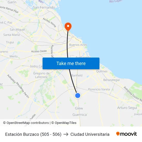 Estación Burzaco (505 - 506) to Ciudad Universitaria map