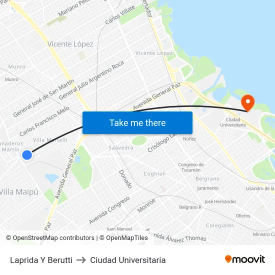 Laprida Y Berutti to Ciudad Universitaria map