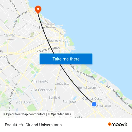 Esquiú to Ciudad Universitaria map