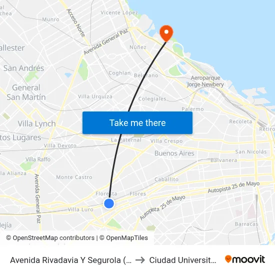 Avenida Rivadavia Y Segurola (85) to Ciudad Universitaria map