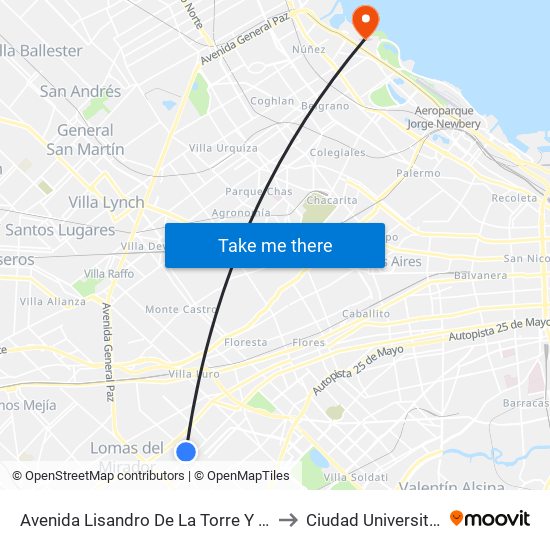 Avenida Lisandro De La Torre Y Rodó to Ciudad Universitaria map