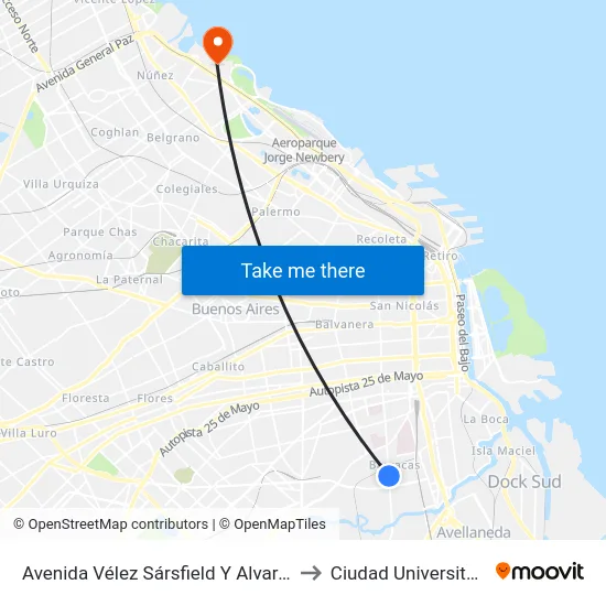 Avenida Vélez Sársfield Y Alvarado to Ciudad Universitaria map