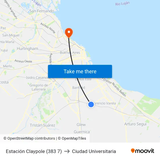 Estación Claypole (383 7) to Ciudad Universitaria map