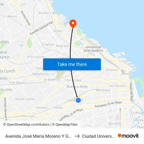 Avenida José María Moreno Y Guayaquil to Ciudad Universitaria map