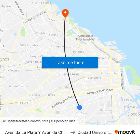 Avenida La Plata Y Avenida Chiclana to Ciudad Universitaria map
