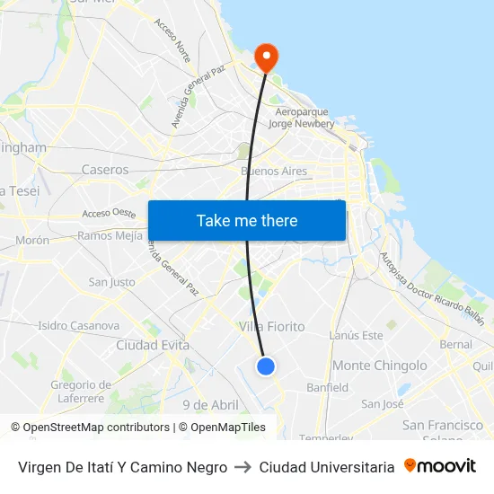Virgen De Itatí Y Camino Negro to Ciudad Universitaria map
