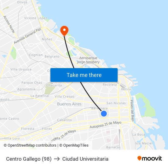 Centro Gallego (98) to Ciudad Universitaria map