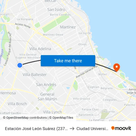 Estación José León Suárez (237 - 338) to Ciudad Universitaria map