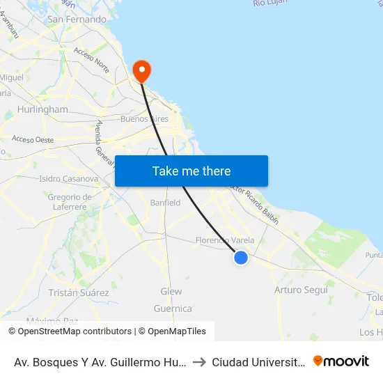 Av. Bosques Y Av. Guillermo Hudson to Ciudad Universitaria map