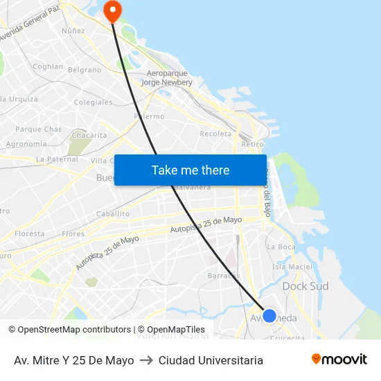 Av. Mitre Y 25 De Mayo to Ciudad Universitaria map