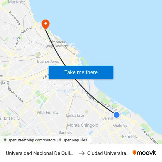 Universidad Nacional De Quilmes to Ciudad Universitaria map