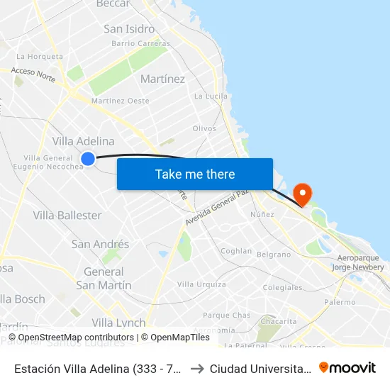 Estación Villa Adelina (333 - 707) to Ciudad Universitaria map
