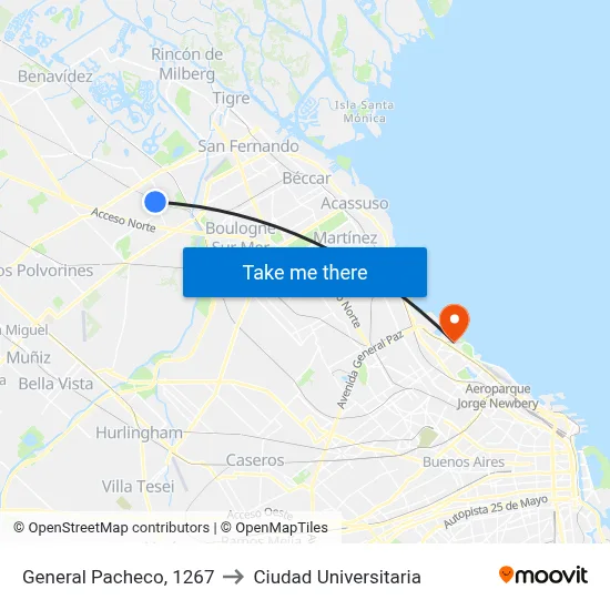 General Pacheco, 1267 to Ciudad Universitaria map