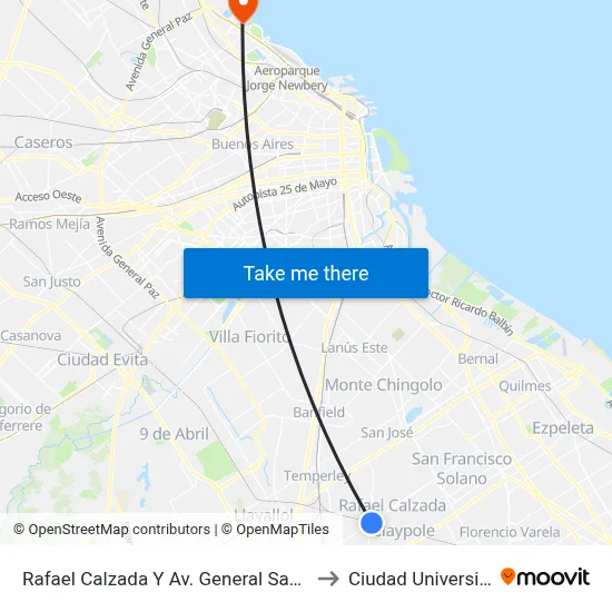 Rafael Calzada Y Av. General San Martín to Ciudad Universitaria map