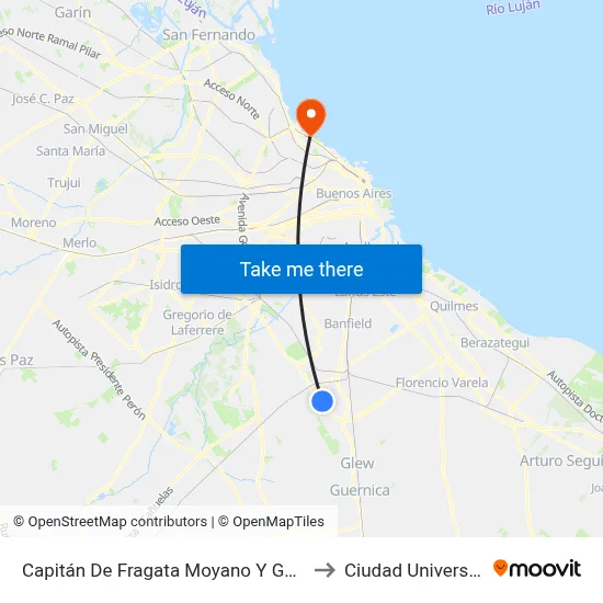 Capitán De Fragata Moyano Y Guatambú to Ciudad Universitaria map