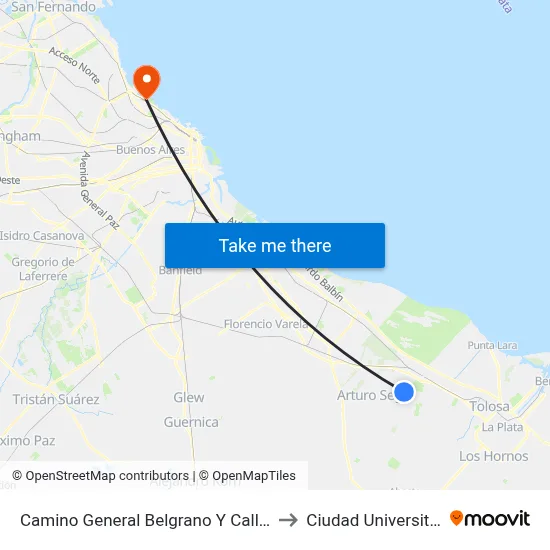 Camino General Belgrano Y Calle 426 to Ciudad Universitaria map