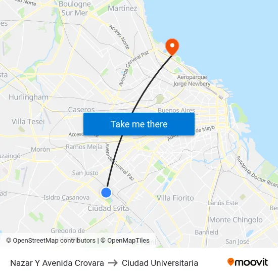 Nazar Y Avenida Crovara to Ciudad Universitaria map