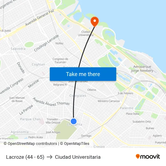Lacroze (44 - 65) to Ciudad Universitaria map
