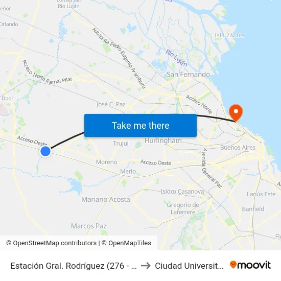 Estación Gral. Rodríguez (276 - 365) to Ciudad Universitaria map