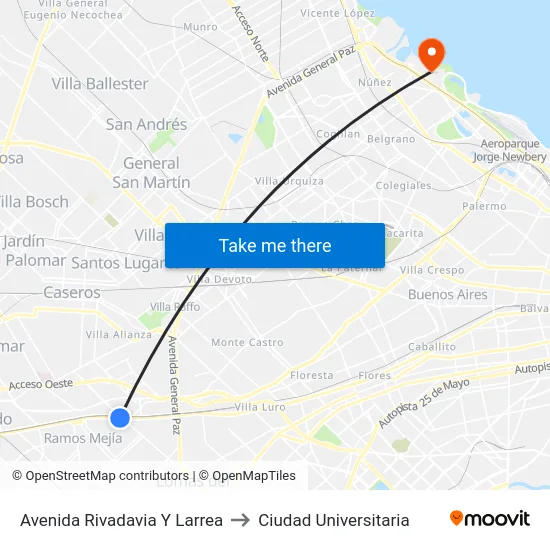 Avenida Rivadavia Y Larrea to Ciudad Universitaria map