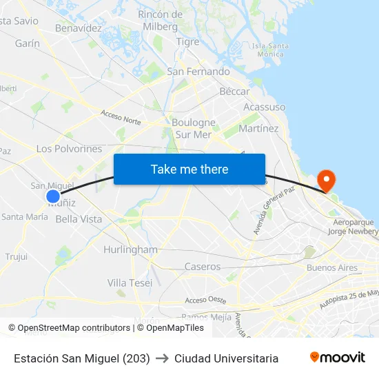 Estación San Miguel (203) to Ciudad Universitaria map