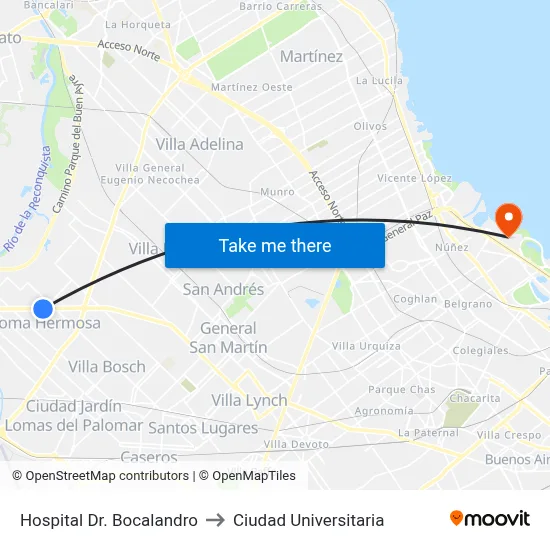 Hospital Dr. Bocalandro to Ciudad Universitaria map