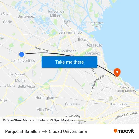 Parque El Batallón to Ciudad Universitaria map