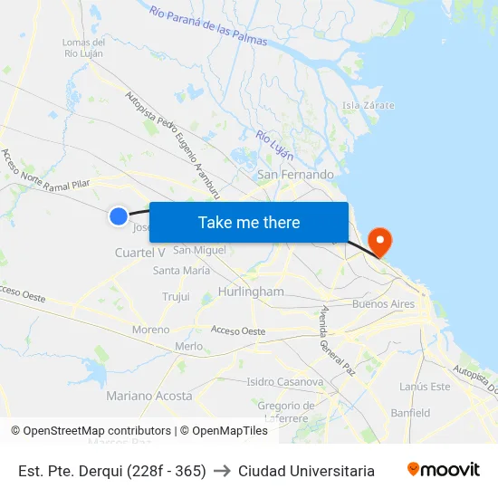 Est. Pte. Derqui (228f - 365) to Ciudad Universitaria map