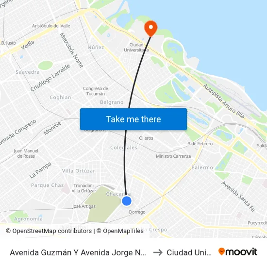 Avenida Guzmán Y Avenida Jorge Newbery (93 - 111 - 176) to Ciudad Universitaria map