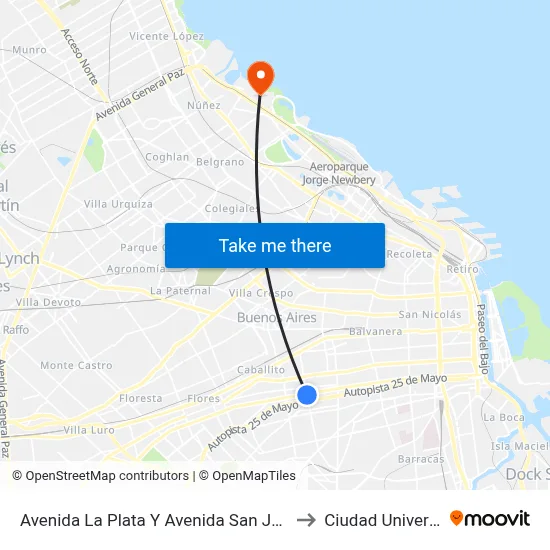 Avenida La Plata Y Avenida San Juan (65 - 85) to Ciudad Universitaria map