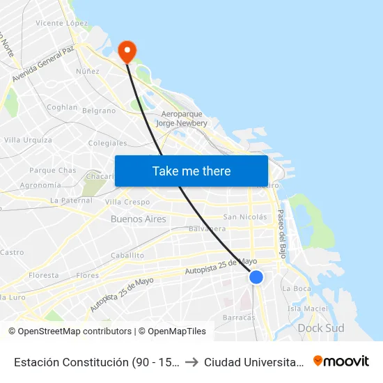 Estación Constitución (90 - 151) to Ciudad Universitaria map