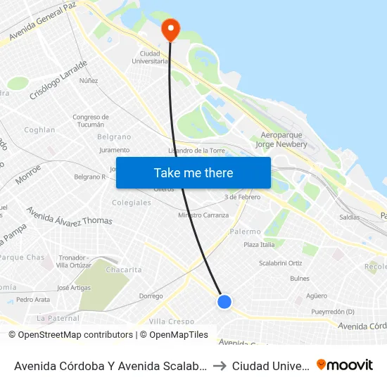 Avenida Córdoba Y Avenida Scalabrini Ortiz (140) to Ciudad Universitaria map