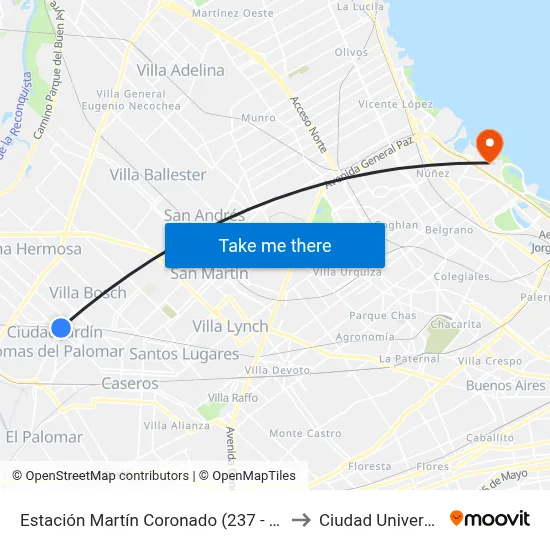 Estación Martín Coronado (237 - 320 - 326) to Ciudad Universitaria map