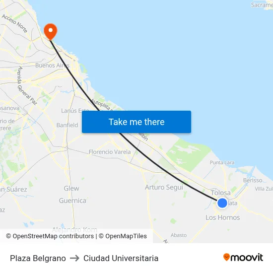 Plaza Belgrano to Ciudad Universitaria map