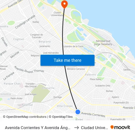 Avenida Corrientes Y Avenida Ángel Gallardo (19) to Ciudad Universitaria map
