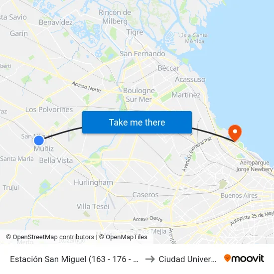 Estación San Miguel (163 - 176 - 303 - 440) to Ciudad Universitaria map