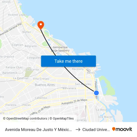 Avenida Moreau De Justo Y México (4 - 103 - 197) to Ciudad Universitaria map