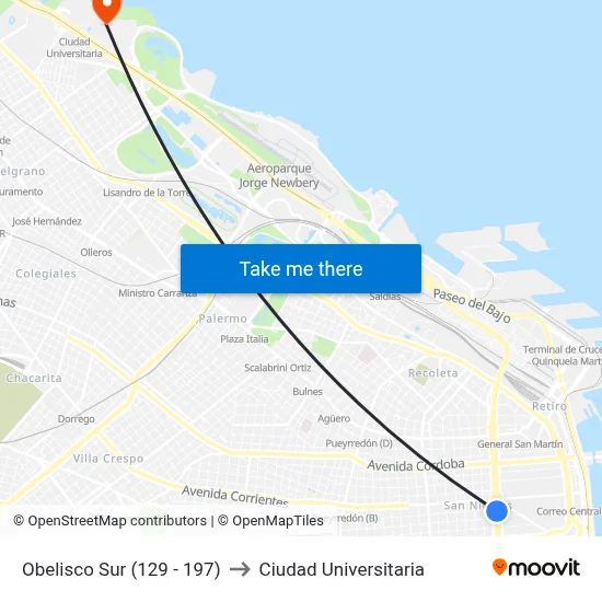Obelisco Sur (129 - 197) to Ciudad Universitaria map