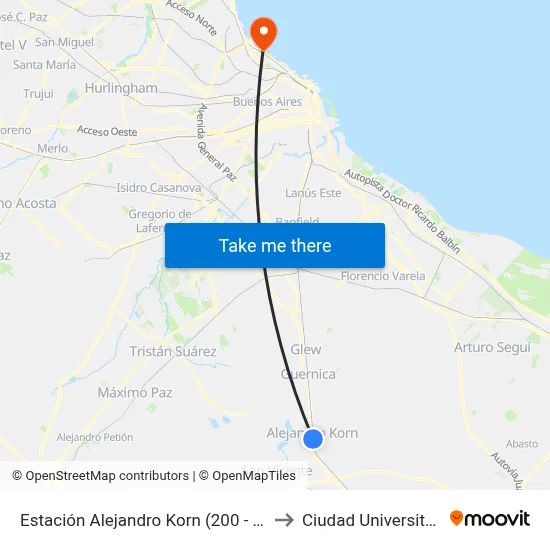 Estación Alejandro Korn (200 - 404) to Ciudad Universitaria map