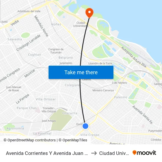 Avenida Corrientes Y Avenida Juan B. Justo (65 - 127) to Ciudad Universitaria map