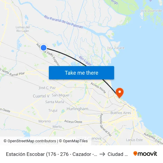 Estación Escobar (176 - 276 - Cazador - Manny - Lago - Paraná De Las Palmas) to Ciudad Universitaria map