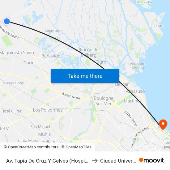Av. Tapia De Cruz Y Gelves (Hospital Escobar) to Ciudad Universitaria map