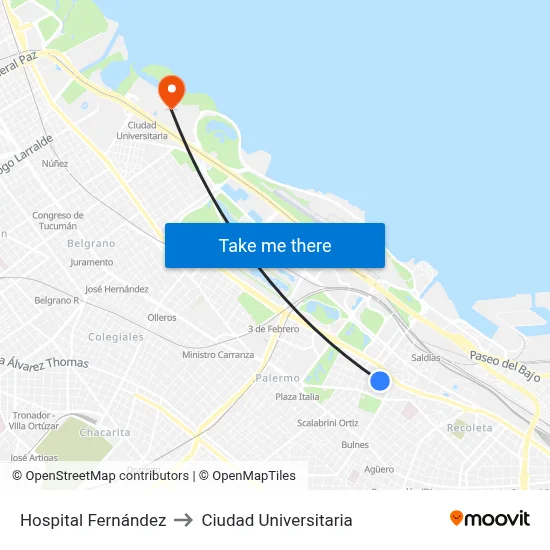 Hospital Fernández to Ciudad Universitaria map