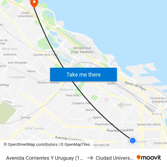 Avenida Corrientes Y Uruguay (146 - 180) to Ciudad Universitaria map