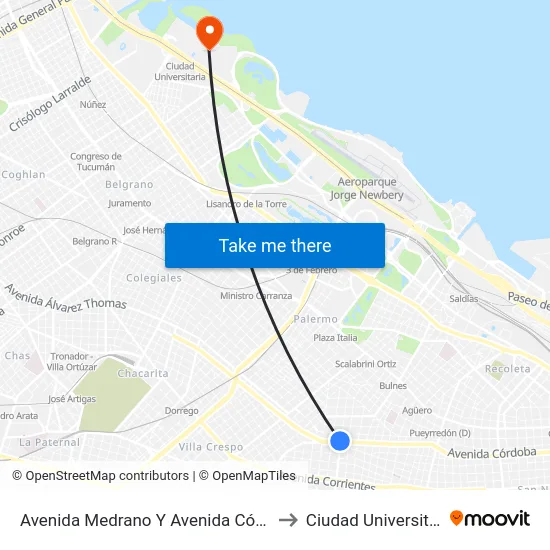 Avenida Medrano Y Avenida Córdoba to Ciudad Universitaria map