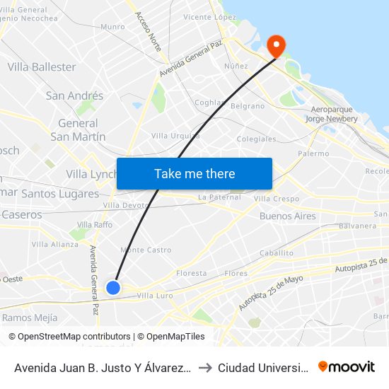 Avenida Juan B. Justo Y Álvarez Jonte to Ciudad Universitaria map