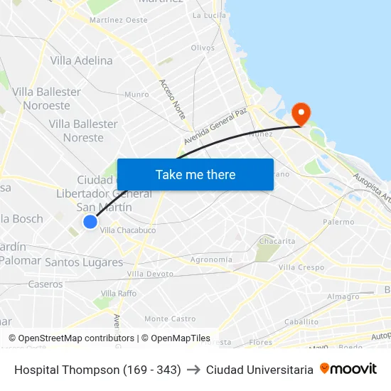 Hospital Thompson (169 - 343) to Ciudad Universitaria map