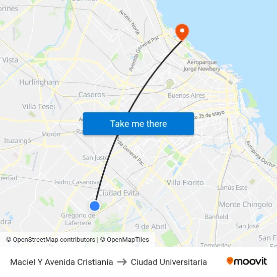 Maciel Y Avenida Cristianía to Ciudad Universitaria map